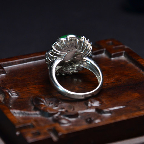 后妹天然 a货翡翠 18k金镶满色女戒 国检证书 支持复检