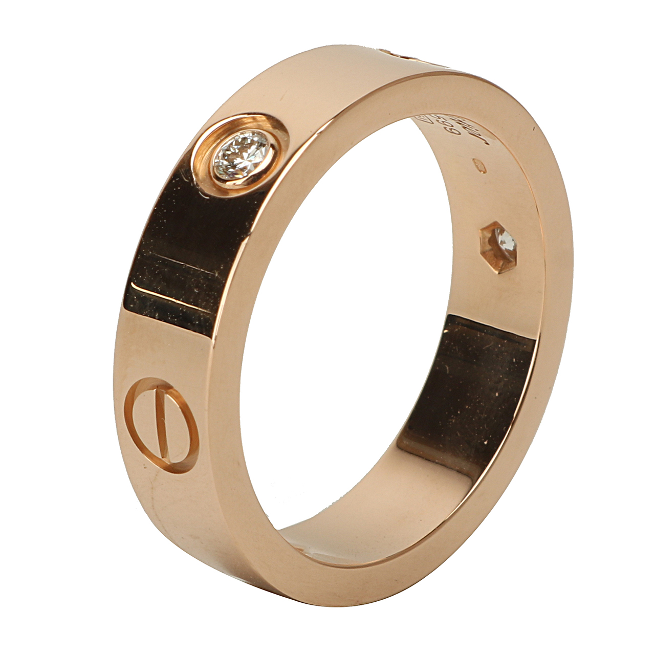 [9.8新]卡地亚18k玫瑰金60号三钻宽版男士戒指zhmp