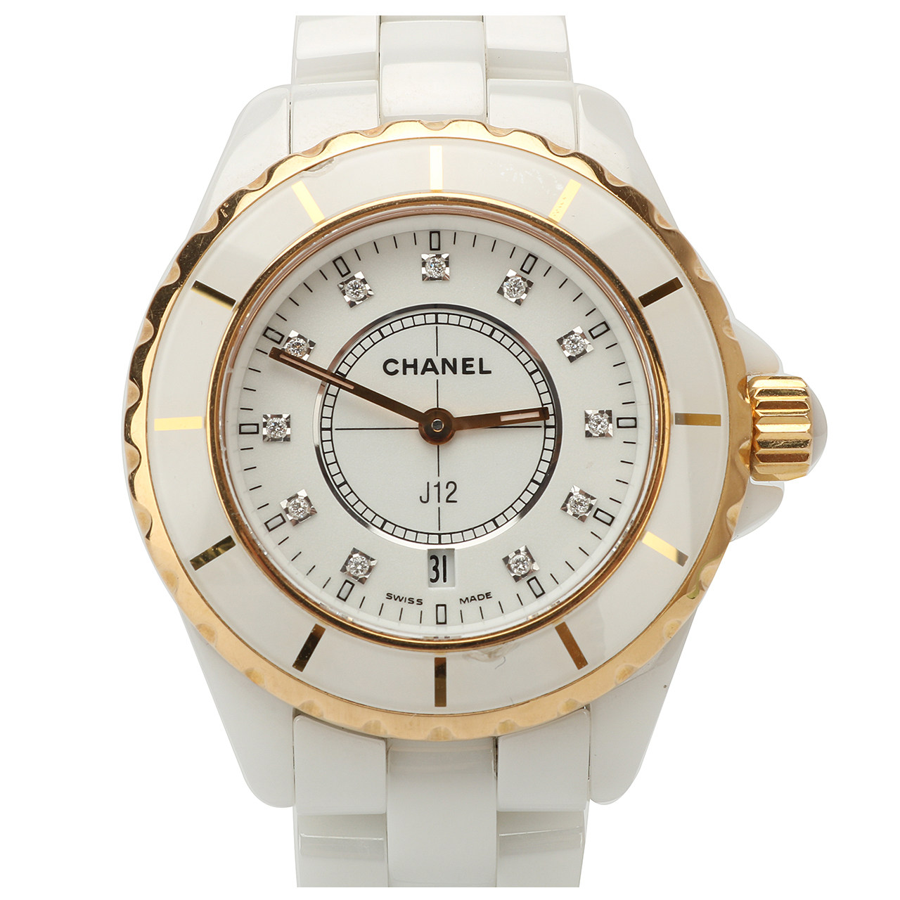 [9.5新]香奈儿chanel石英白陶瓷钻石刻度女表zh02