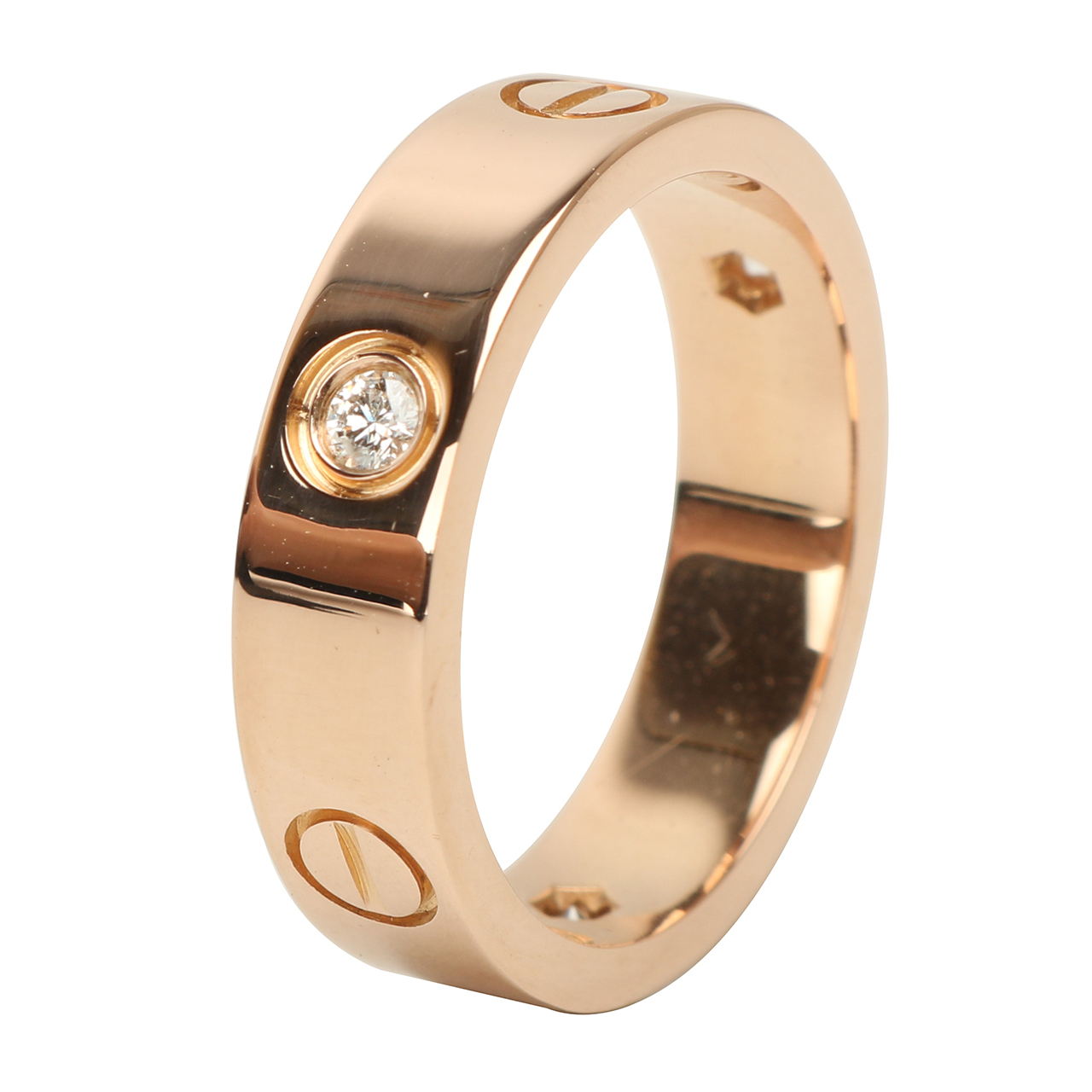 [9.8新]卡地亚18k玫瑰金58号三钻宽版男士戒指zhmp