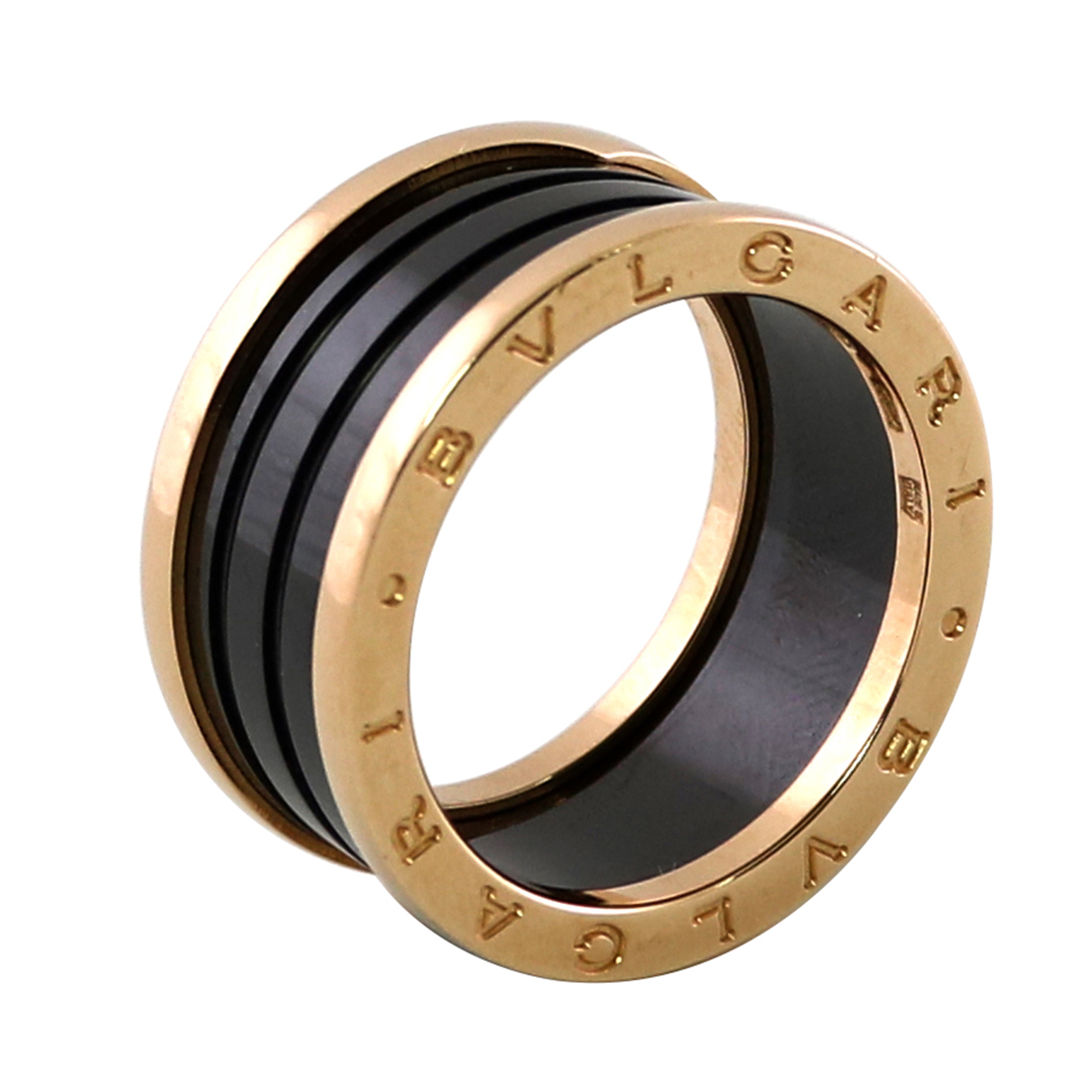 [9.5新]宝格丽bvlgari63号750玫瑰金黑陶瓷四环戒指zhmp
