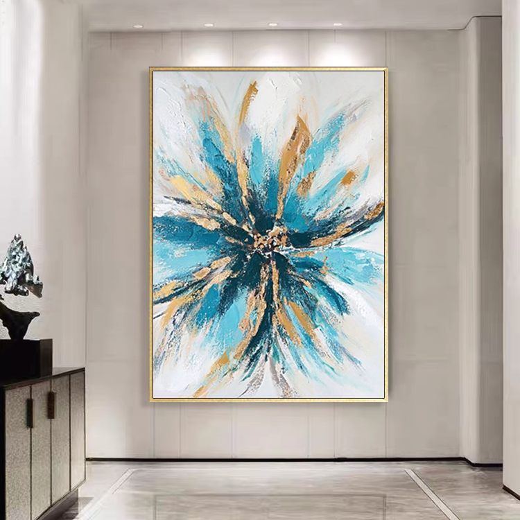 美式轻奢风格入户玄关客厅手绘装饰油画北欧走廊餐厅金箔抽象壁画