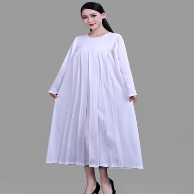 演出服合唱白袍诗歌朗诵衣服舞台唱歌服白色重磅纱不易皱下垂袍子