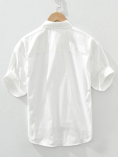 夏季新款白色高端短袖衬衫男士拼色印花潮流休闲衬衣外穿内搭免烫