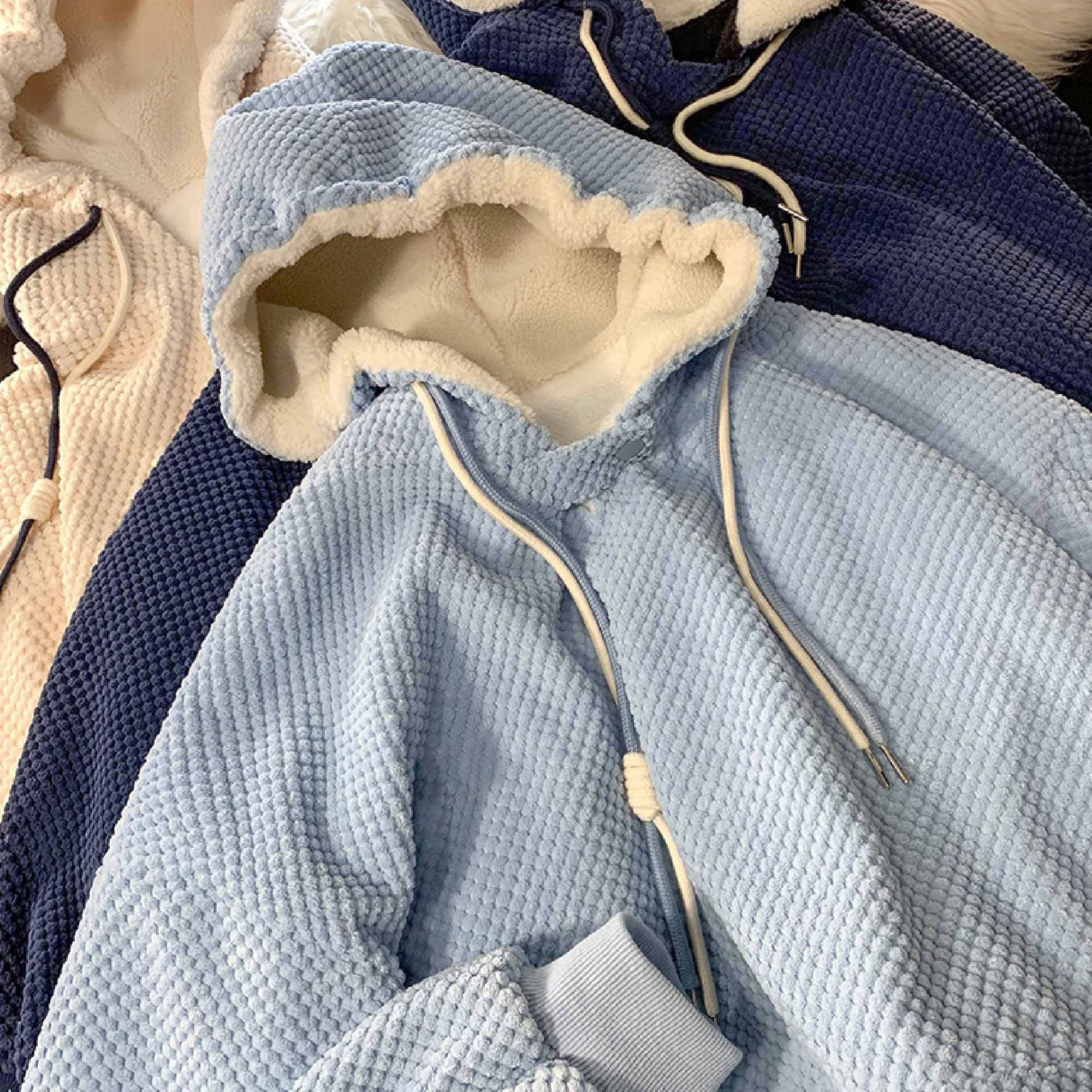 加绒加厚羊羔绒卫衣女冬ins慵懒风