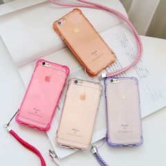 防摔气囊iphone7手机壳透明硅胶苹果6plus全包软壳挂绳保护套情侣