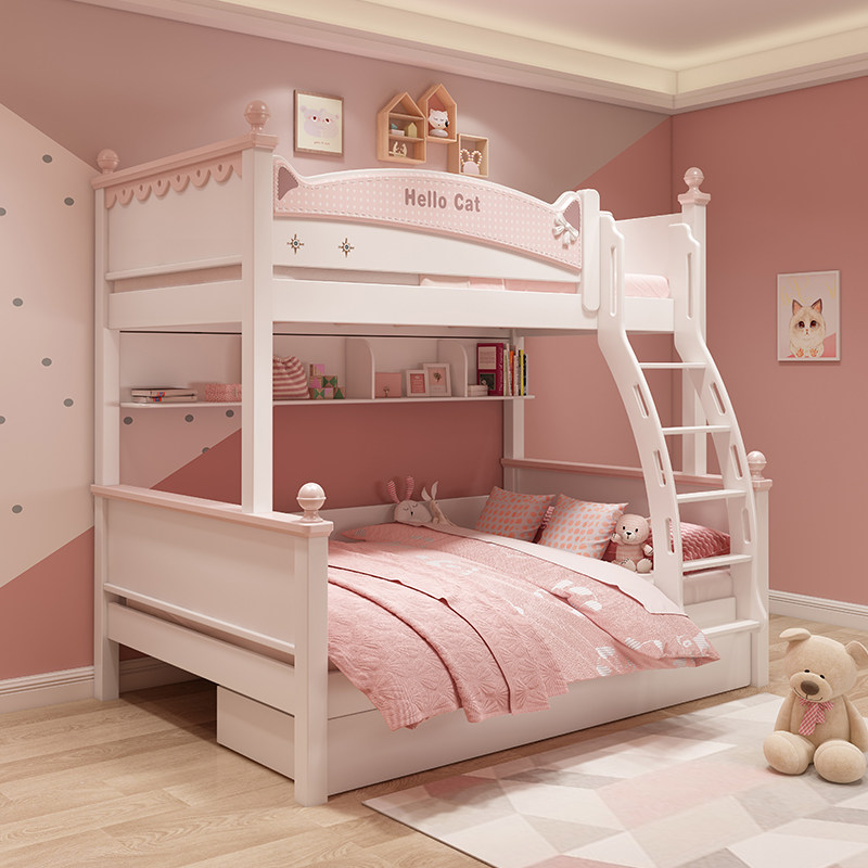 儿童上下床女孩梦幻子母床双层床公主房家具实木上下铺木床高低床