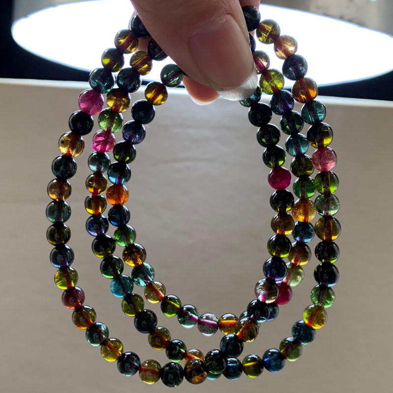 特价天然碧玺手链玻璃体_天然巴西黑玫瑰老矿碧玺三圈黑糖色手链玻璃