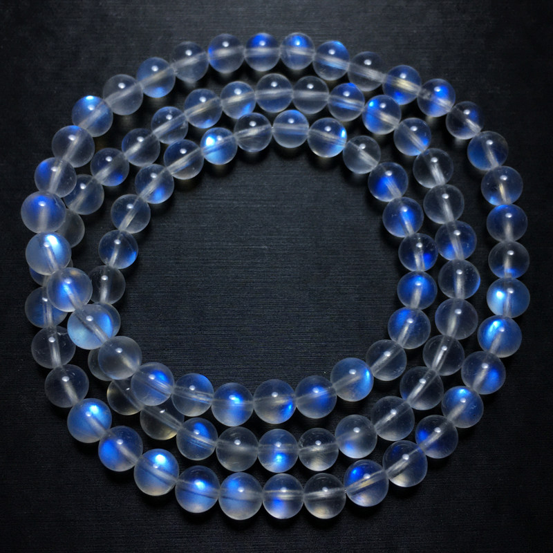 斯里兰卡冰种奶油体蓝月光石三圈手链蓝光月光宝石水晶饰品女优惠券