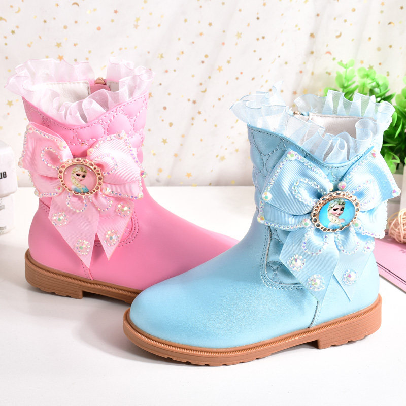 女童马丁靴儿童短靴2020秋冬季新款加绒爱莎公主雪地靴宝宝皮靴子