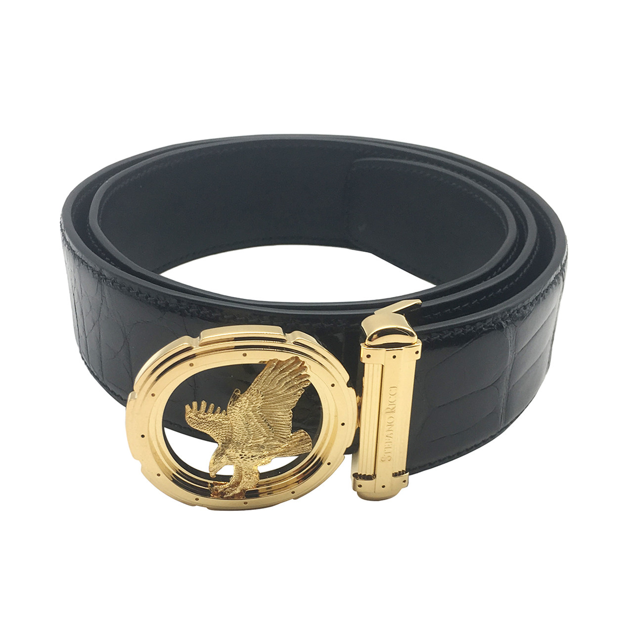 [9.9新]史蒂芬stefanoricci男式黑色金头腰带95cmvx26