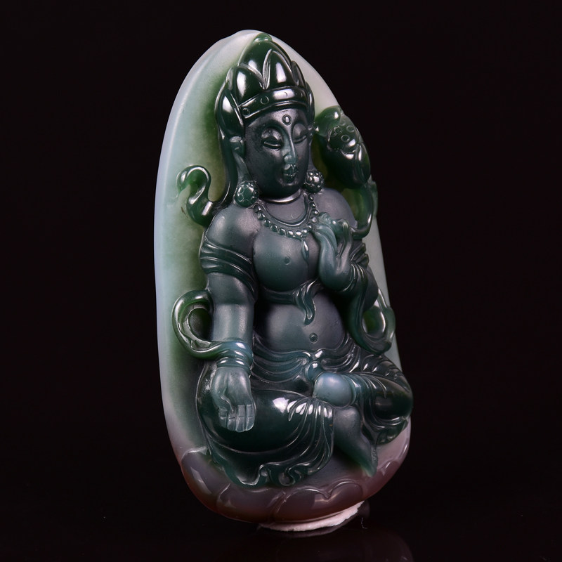 40.19g 紫绿玛瑙 大势至菩萨挂件 省级玉雕大师冀克正大师作品