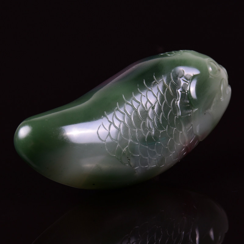 37.18g 紫绿玛瑙 神仙鱼摆件 省级玉雕大师冀克正大师作品