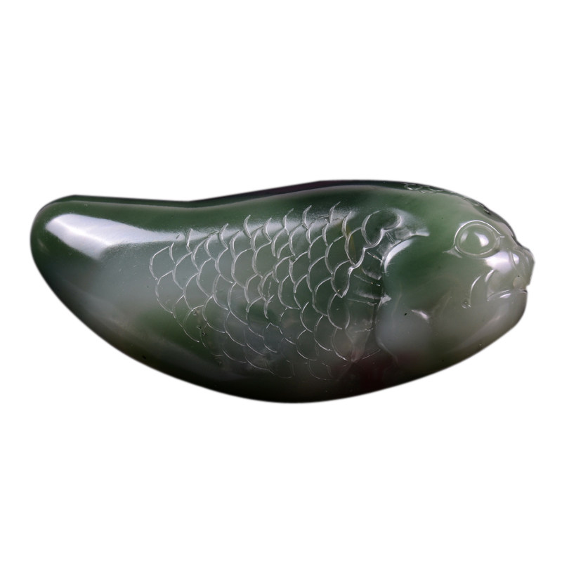 37.18g 紫绿玛瑙 神仙鱼摆件 省级玉雕大师冀克正大师作品