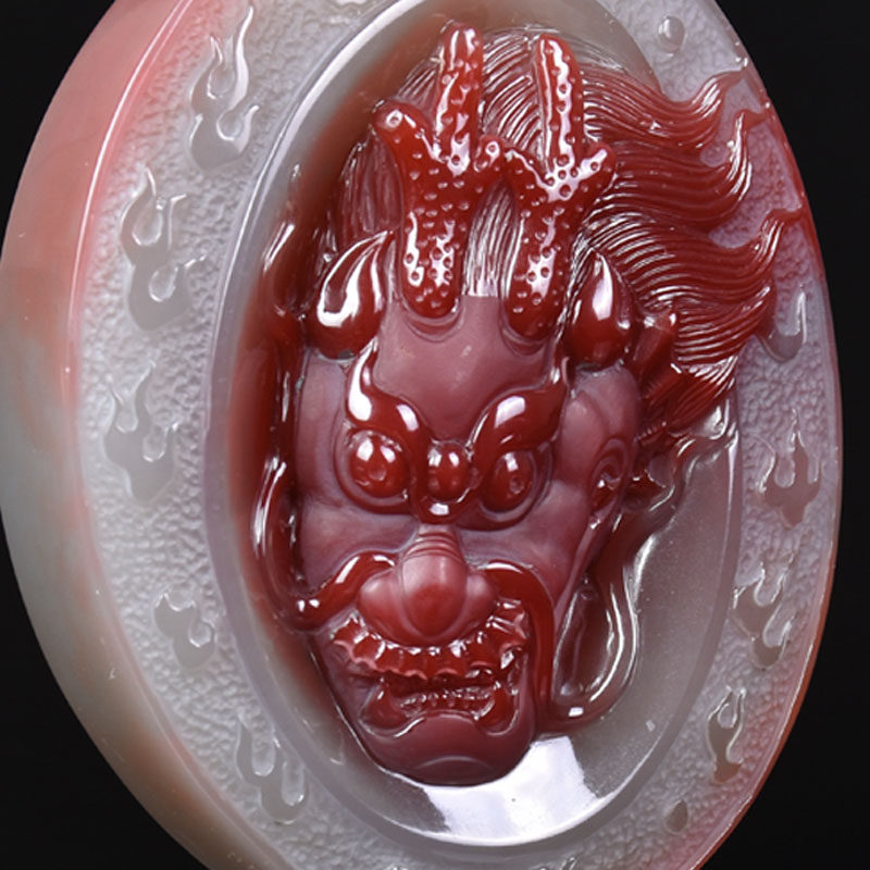 81.60g 紫绿玛瑙 巧夺天工龙头挂件 省级玉雕大师冀克正大师作品