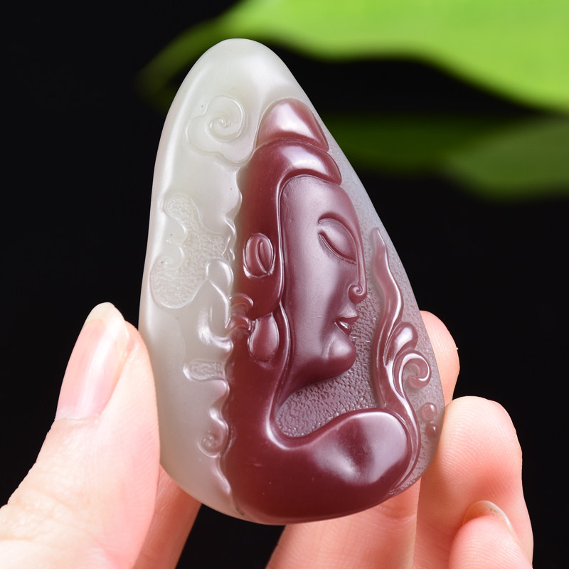 51.50g 紫绿玛瑙 半面佛挂件 省级玉雕大师冀克正大师作品