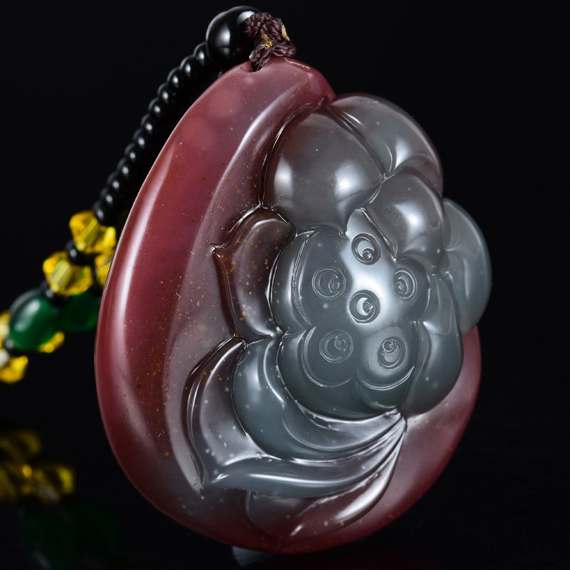 41.59g 紫绿玛瑙 莲花 挂件 省级玉雕大师冀克正大师作品