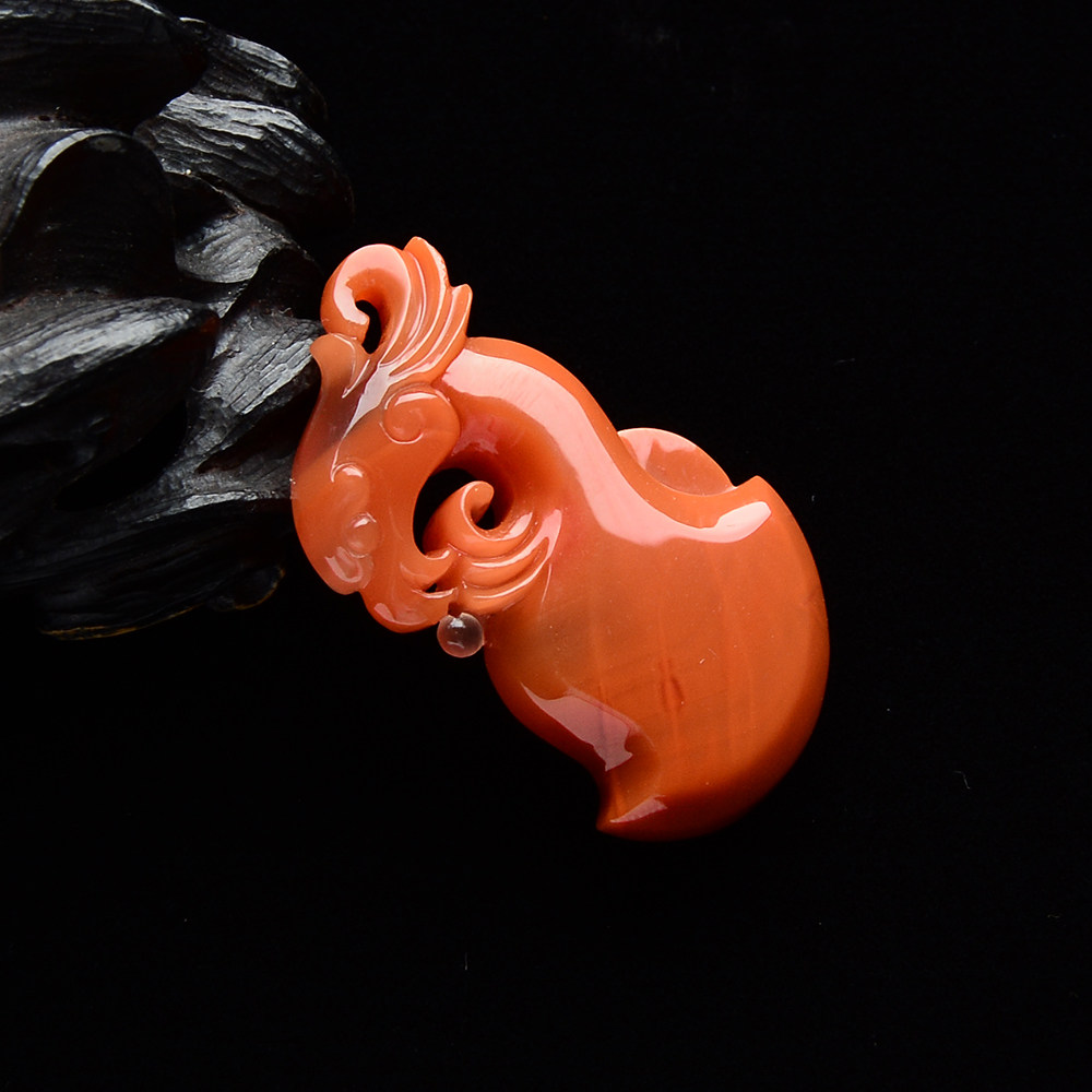 玉雕名家高新亚作品 柿子红南红挂件 府上有凤 11g