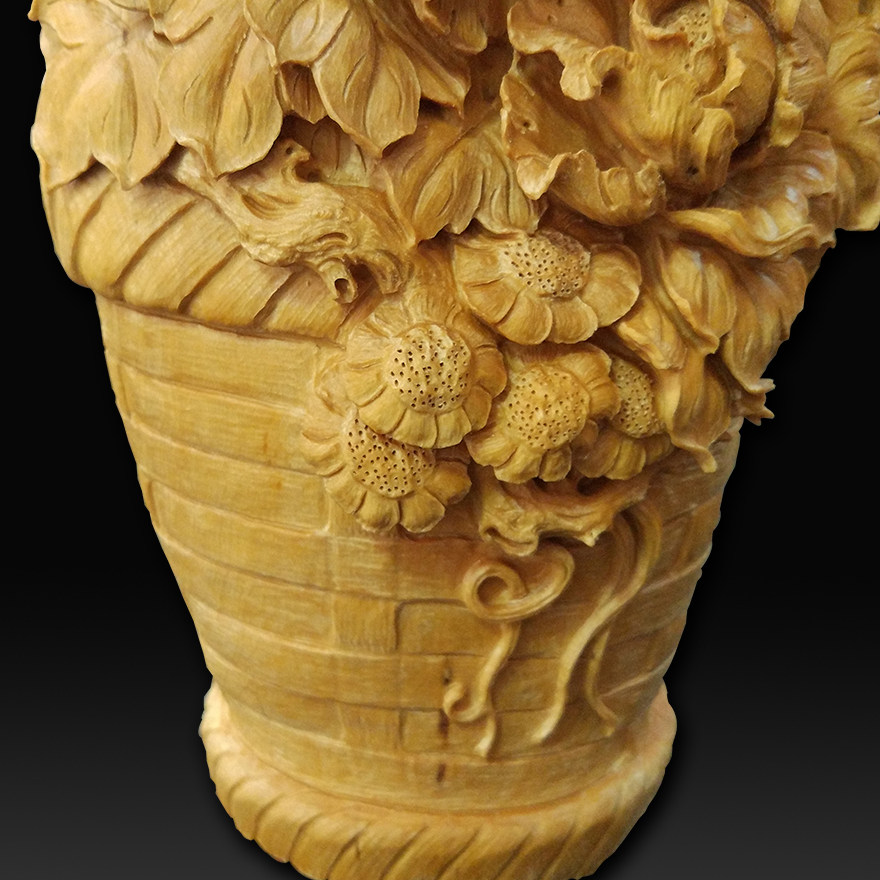 国家级工艺美术大师段四兴作品 花篮 黄杨木 【云南文博会】