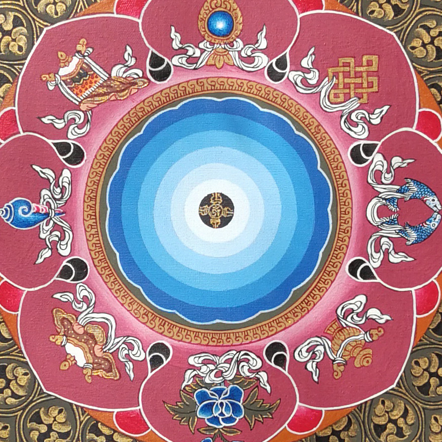 尼泊尔唐卡画师narma sigh lama作品彩绘描金八吉祥唐卡5051