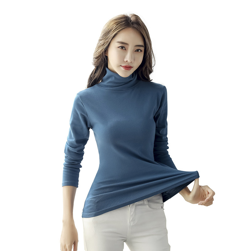 纯棉纯色半高领打底衫白色长袖t恤女春秋装修身显瘦韩版上衣内搭