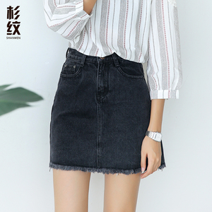 黑灰色牛仔短裙女夏高腰半身包臀裙a字裙裤港风复古chic裙子春款