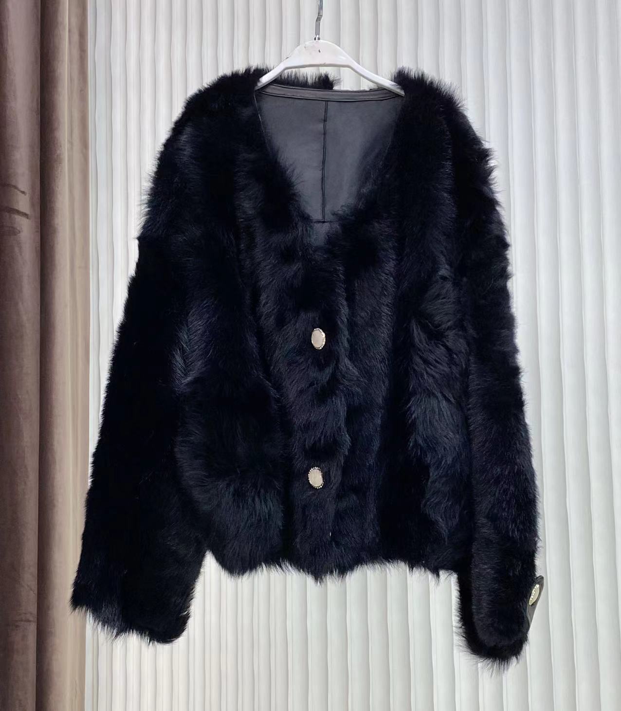 22年新款黑色直毛托斯卡纳皮毛一体外套hddb皮草