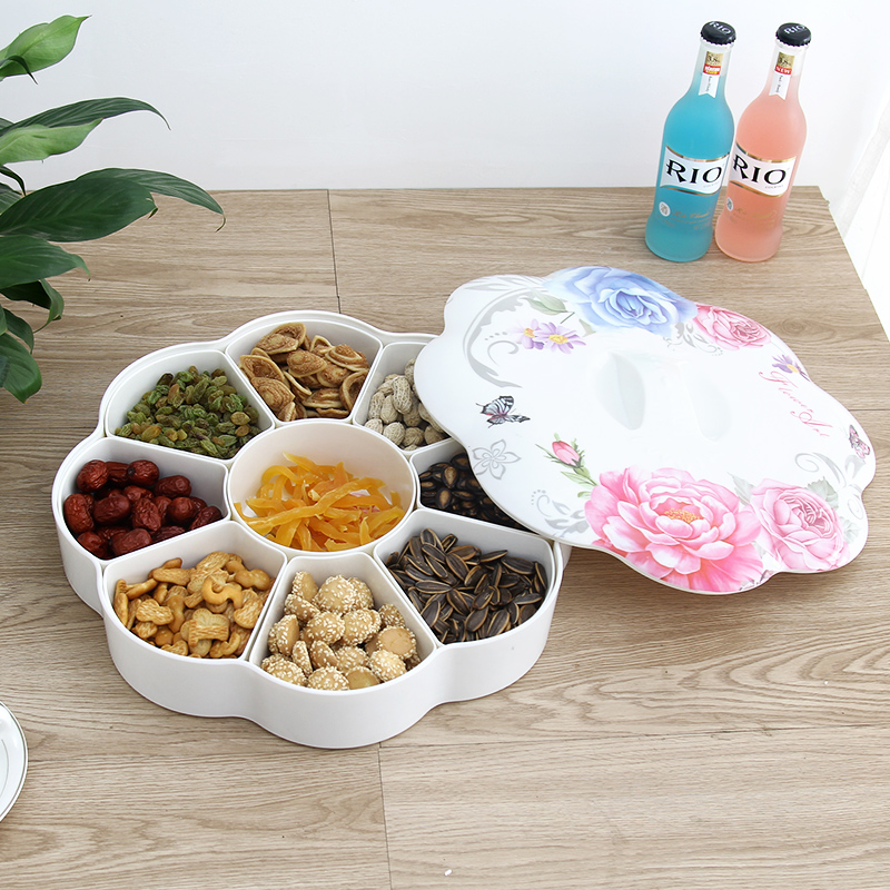 欧式创意糖果盘家用茶几零食点心盘高档干果盒分格带盖客厅坚果盆