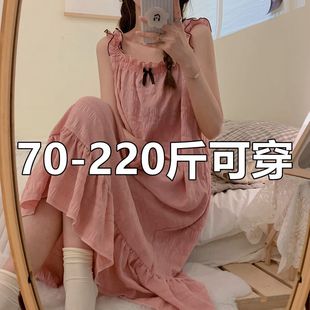 睡裙女夏季吊带裙性感长裙梭织棉大码200斤棉麻绸布孕妇宽松睡衣