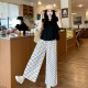 夏季辣妈外出哺乳套装气质方领衬衣+阔腿波点裤子产后喂奶两件套