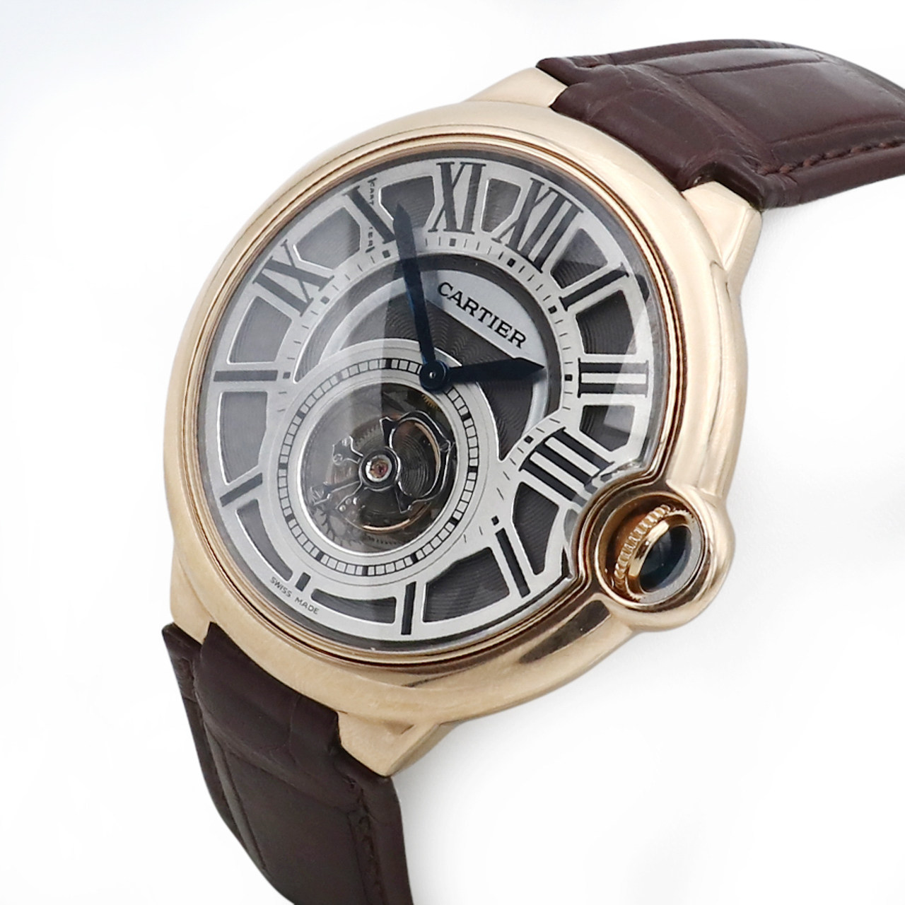 [95新]卡地亚18k玫瑰金手动机械男表 陀飞轮