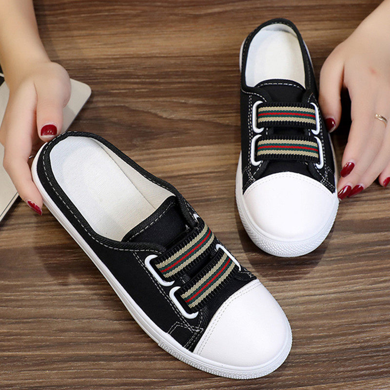 外出拖鞋女外穿包头帆布懒人半拖女鞋网红鞋拖大东夏季半托单鞋