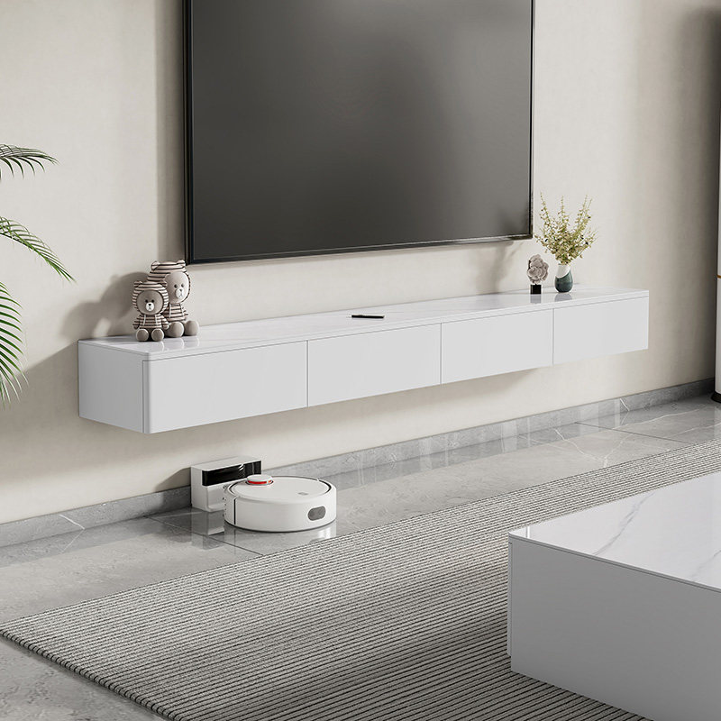 网红岩板实木悬空电视柜窄款30cm吊柜客厅现代简约壁挂式背景墙柜