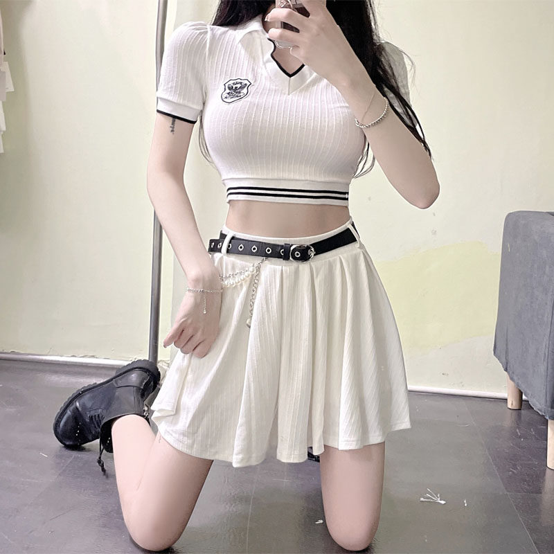 主播服装轻熟风女装制服法式一字肩蹦迪套装气质炸街学生jk两件套