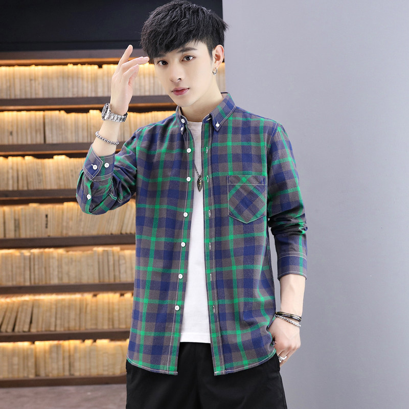 秋季青少年衬衫14男孩15潮流纯棉打底衫16岁初中学生帅气格子小衫