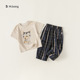 babycity儿童短袖T恤格子裤两件套2024夏季男童夏装套装