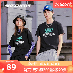 Skechers斯凯奇正品奥莱 情侣t恤女子上衣体恤休闲宽松运动短袖男