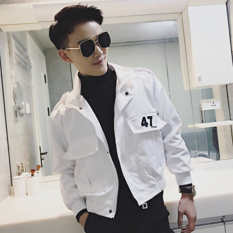 网红外套男潮流2018新款社会精神小伙帅气夹克春秋棒球服加绒加厚