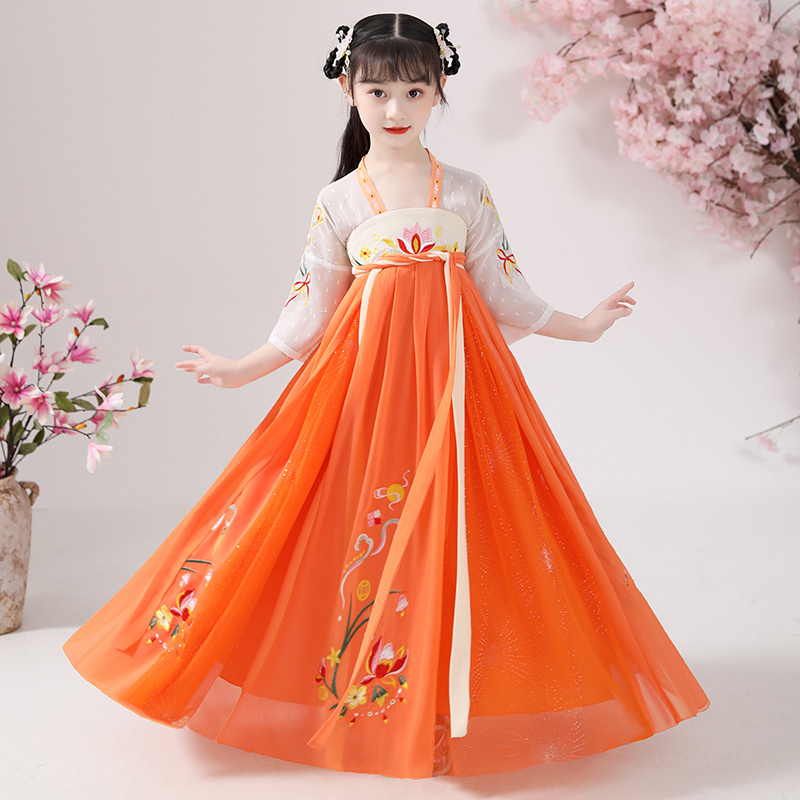 柠溪旗舰店的优惠券大全—儿童汉服女童公主裙刺绣古装夏季薄款中国风