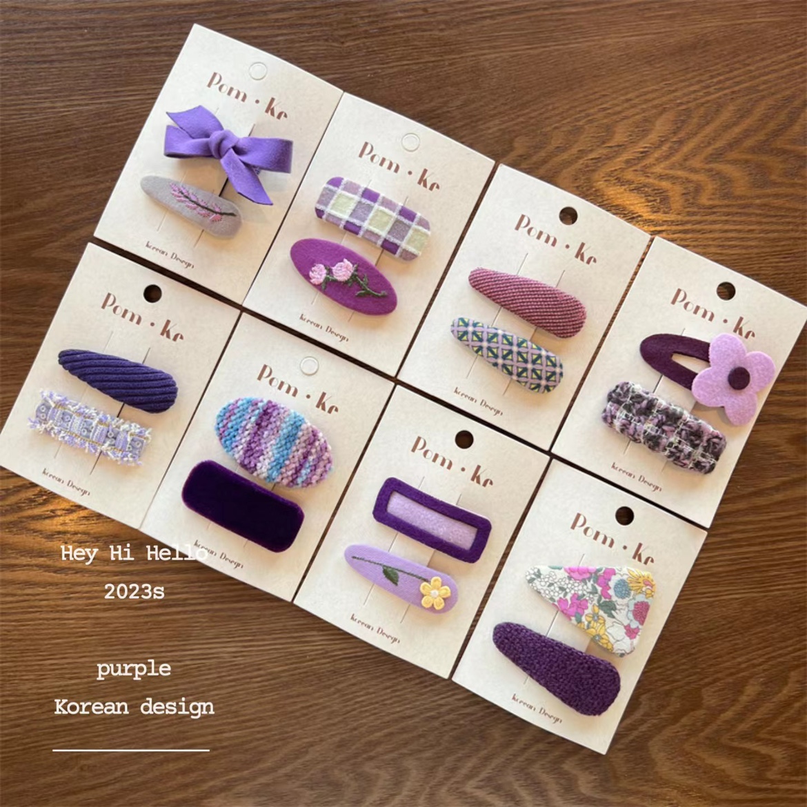 韩国新款紫色手工布艺碎花发夹彩虹色毛线bb夹花朵格子刘海夹发饰