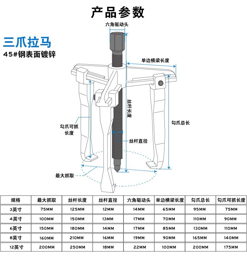 三爪拉马器能轴三承取出拆卸工具角拉万玛小型1轮拆多功能拉码拔