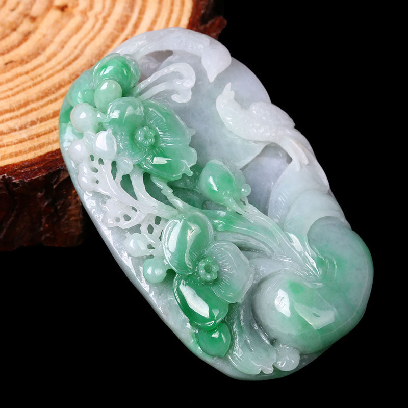 【瑞丽直供】 翡翠a货冰糯种带绿花好月圆挂件 75.70g rl0423