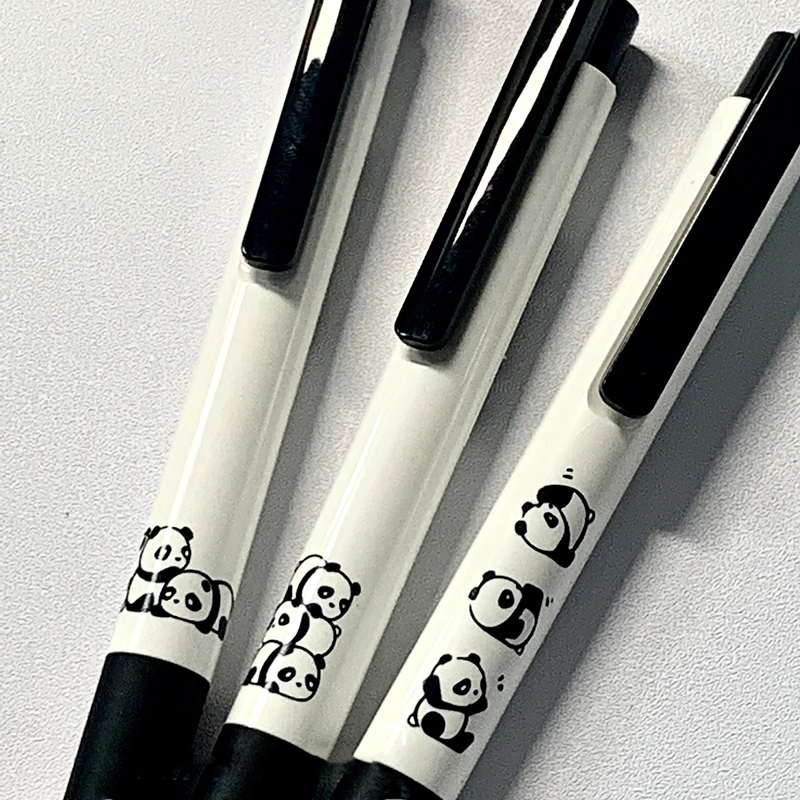 KACO K7熊猫派对按动式黑色中性笔3支装 高颜值0.5mm笔芯 学生书写学习用刷题水笔办公文具少女心可爱超萌