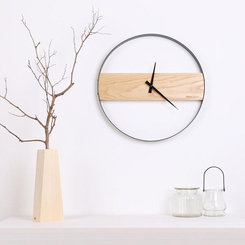 Buy Set wood and Nordic wall clock living room clock modern minimalist