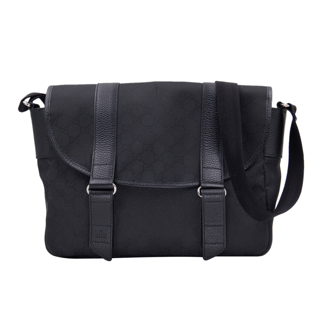 9.8新〕古驰gucci男士黑色帆布单肩邮差包