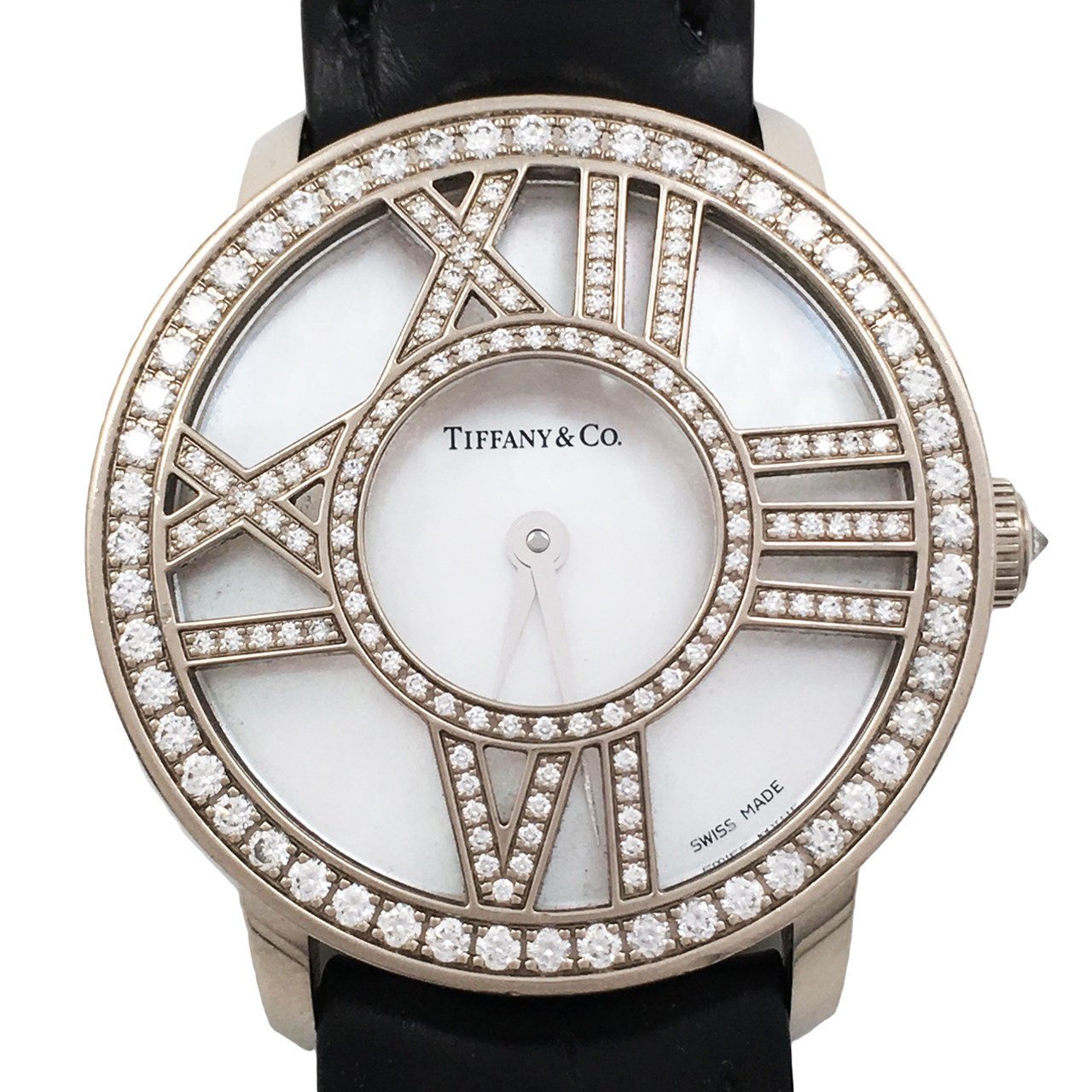 9.8新〕蒂芙尼atlas系列白金镶钻石英女表