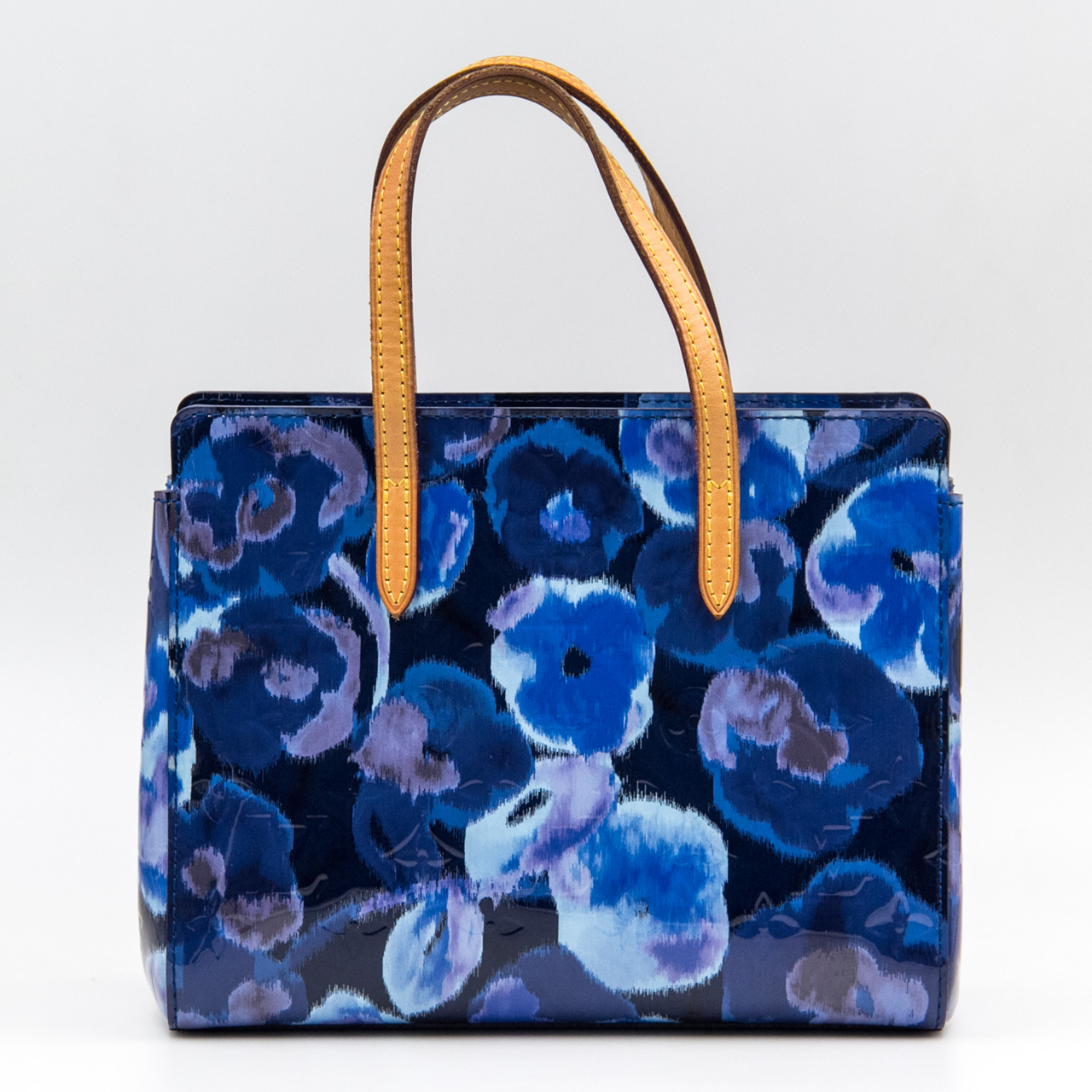 9.5新〕路易威登lv女士蓝色漆皮花卉印花手提包