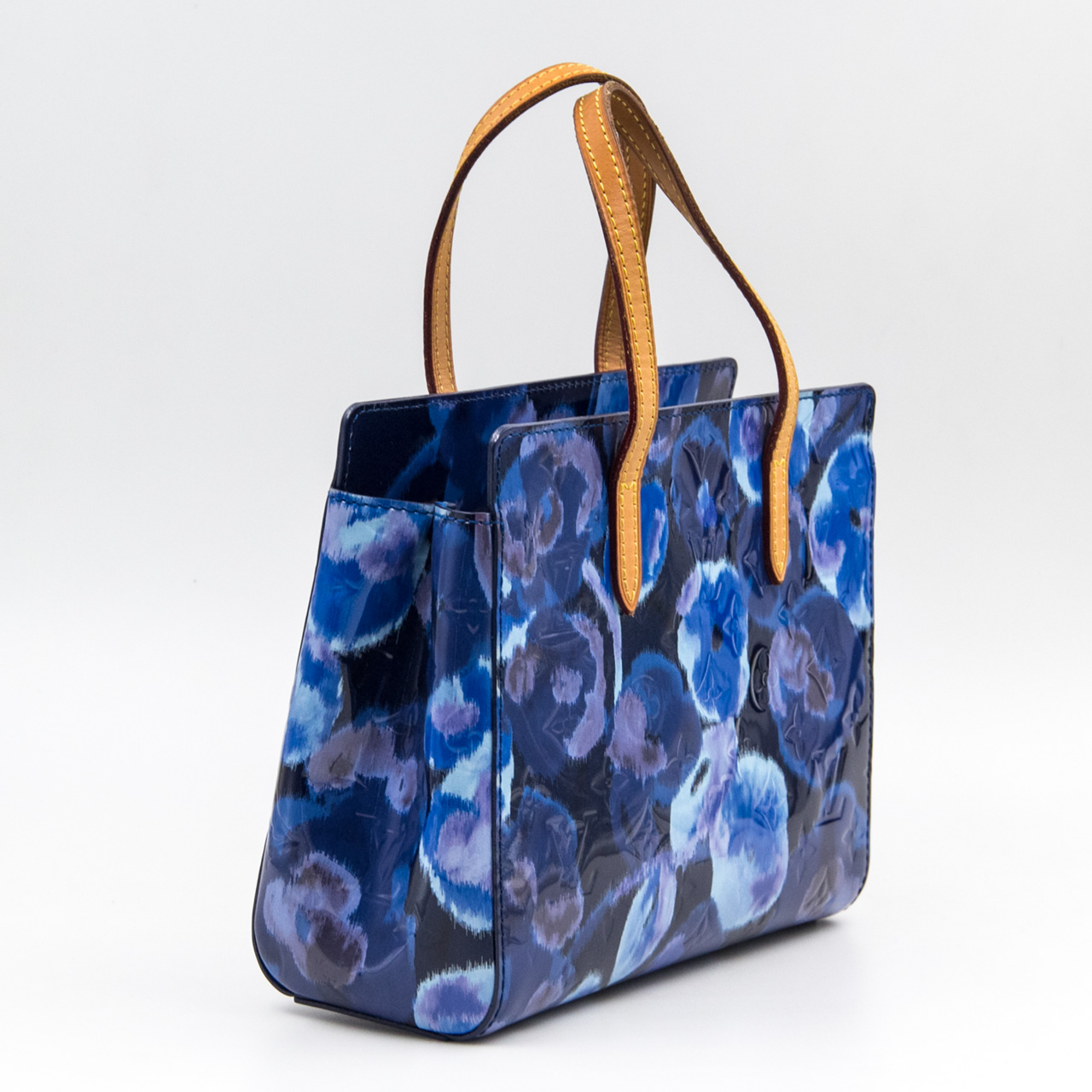 9.5新〕路易威登lv女士蓝色漆皮花卉印花手提包