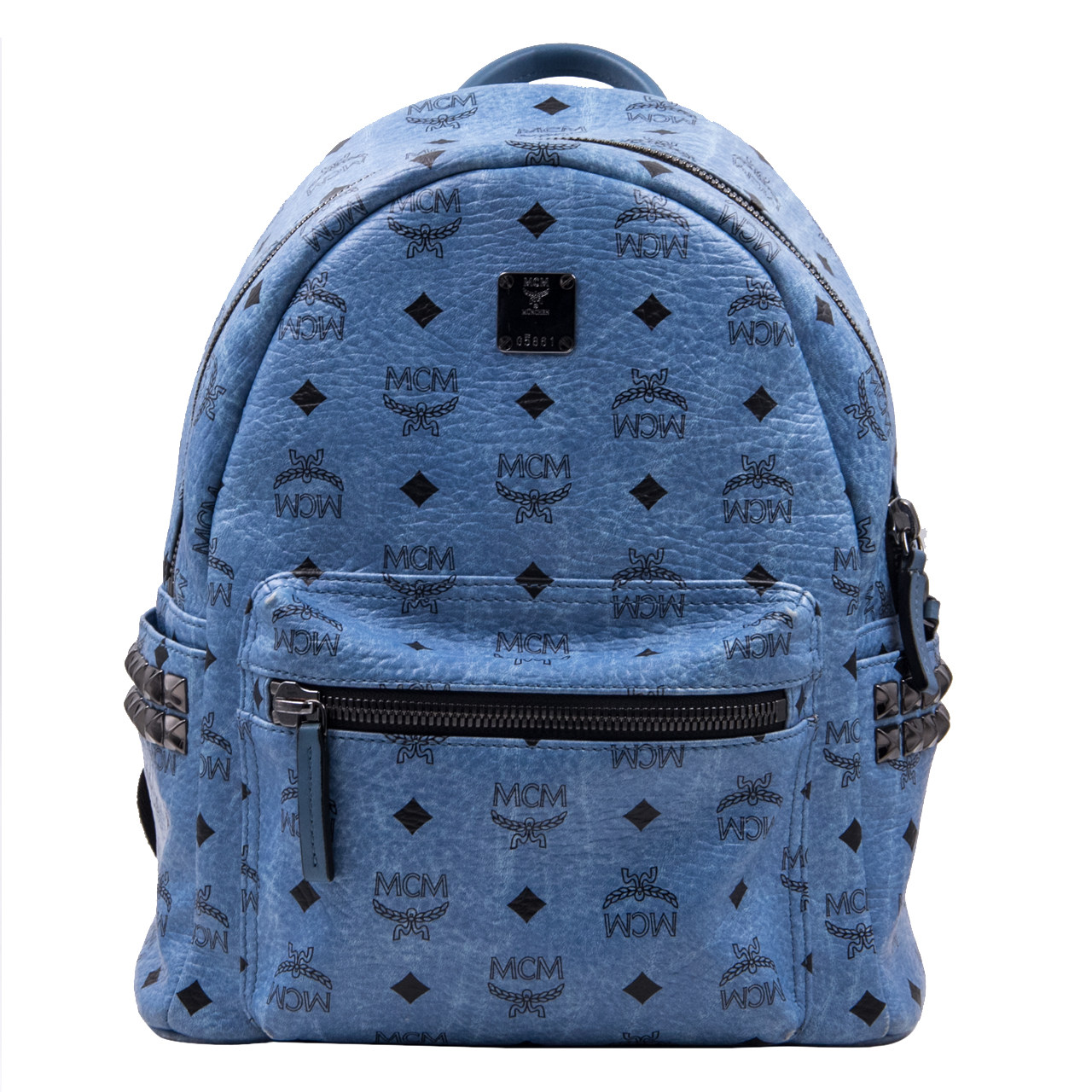 9.0新〕mcm中性stark backpack浅蓝色侧铆钉双肩包