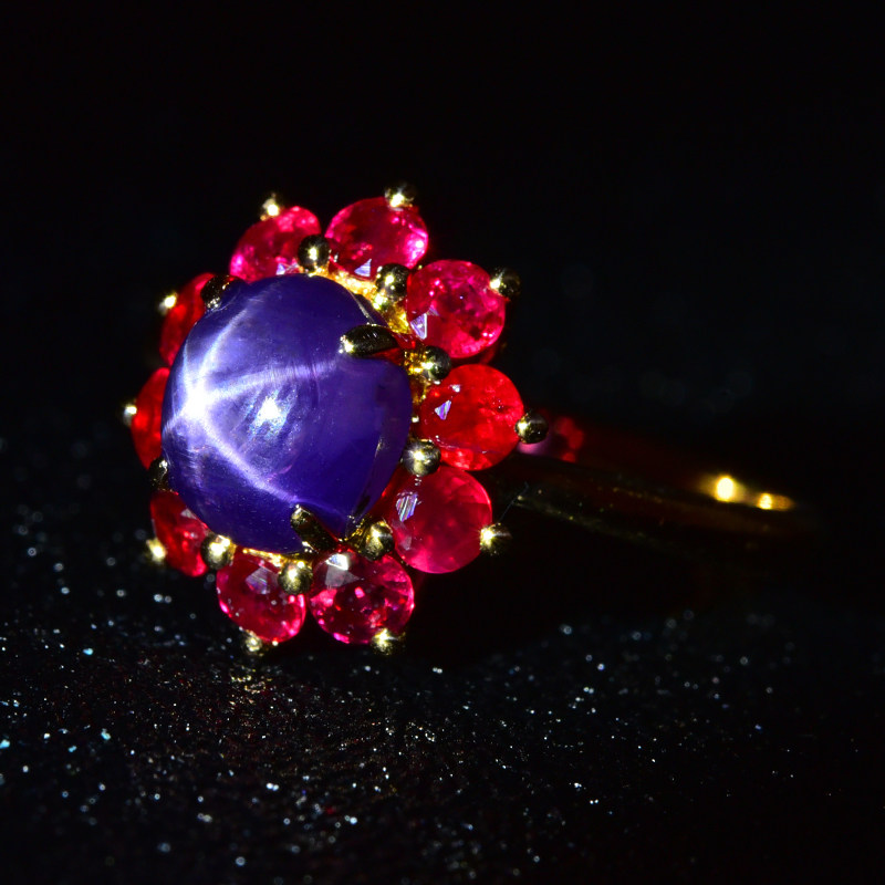 01ct天然星光蓝宝石戒指星线清晰配1.08克拉红宝石可改圈口